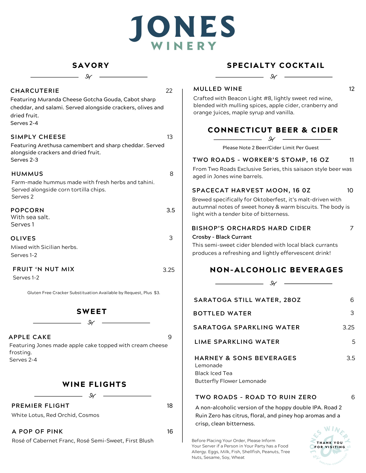 Tasting Room Food Menu