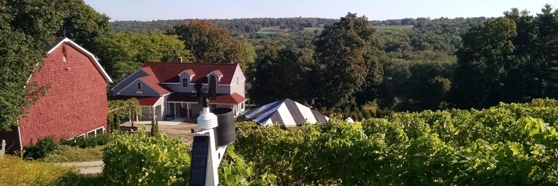 a view of the barn from the top of the hill