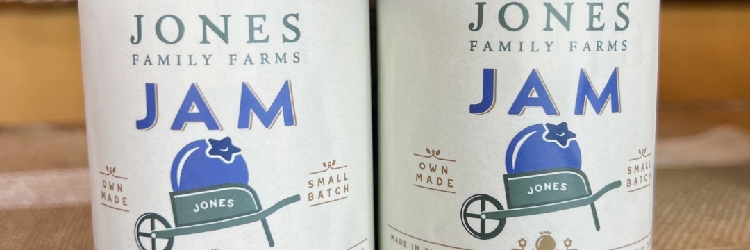 Jones blueberry jam jars