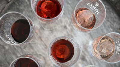 Wine Glasses on Barrel