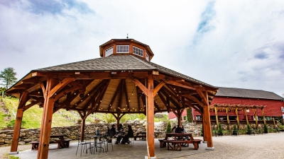 Early spring at the winery's tasting room and pavilion is scenic.